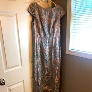 Adrianna Papell Column Lace Long Gown Dress Sz 4